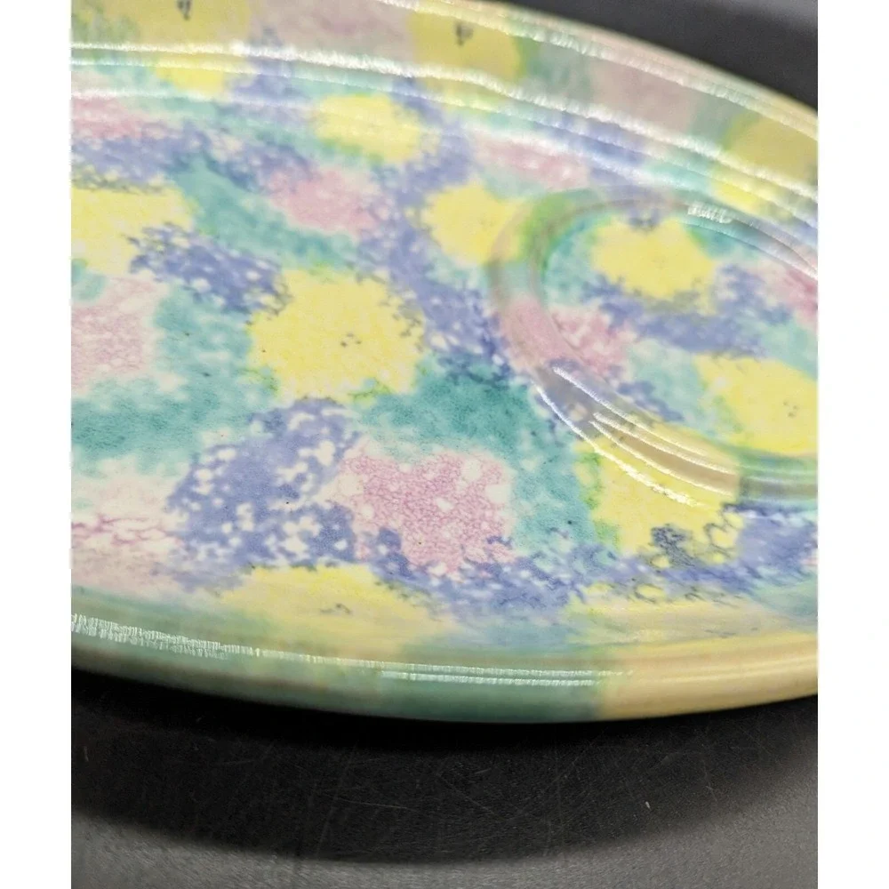 Vntg SPONGED REDWARE Oval‎ Snack Tray Christian Ridge Pottery Paris Maine 11.5
